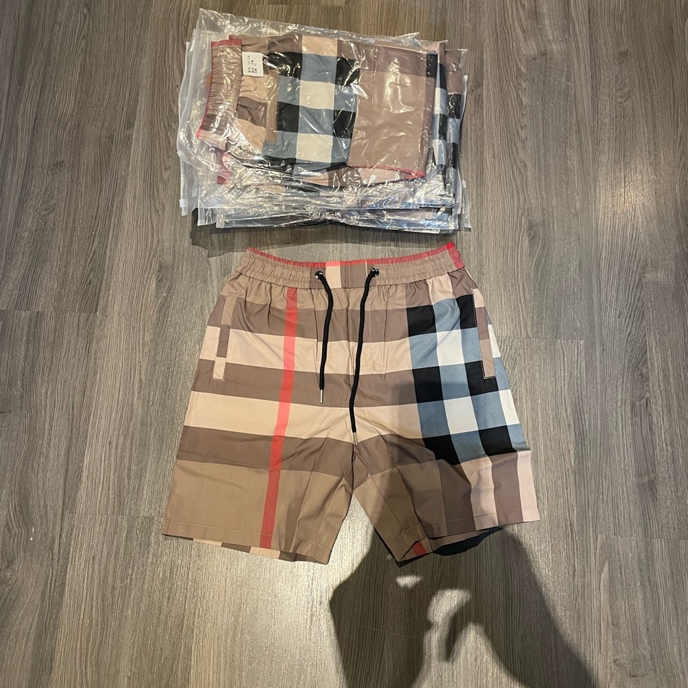 Burberry Men's Checkered Shorts swim trunks - Tan and Black